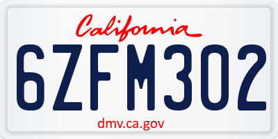 CA license plate 6ZFM302