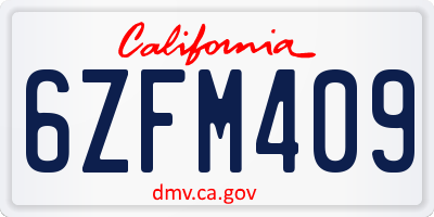 CA license plate 6ZFM409