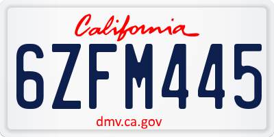 CA license plate 6ZFM445
