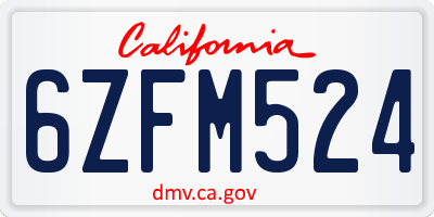 CA license plate 6ZFM524