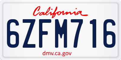 CA license plate 6ZFM716