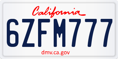 CA license plate 6ZFM777