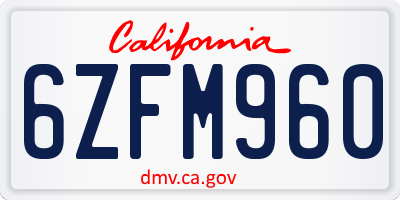 CA license plate 6ZFM960