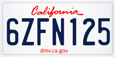 CA license plate 6ZFN125