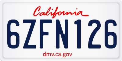 CA license plate 6ZFN126