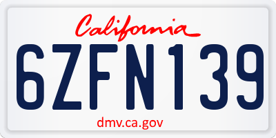 CA license plate 6ZFN139