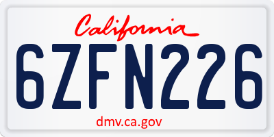 CA license plate 6ZFN226