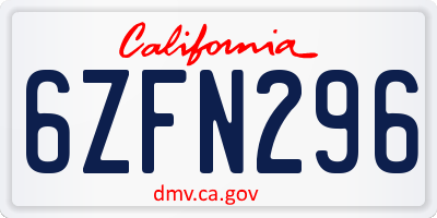 CA license plate 6ZFN296