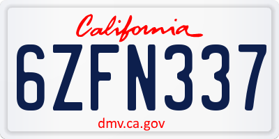 CA license plate 6ZFN337