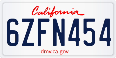 CA license plate 6ZFN454