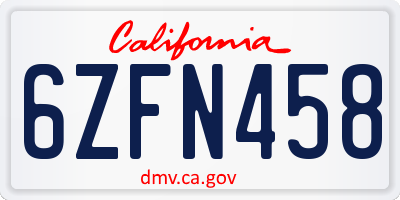 CA license plate 6ZFN458
