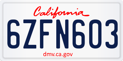 CA license plate 6ZFN603