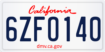 CA license plate 6ZFO140