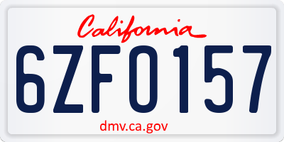 CA license plate 6ZFO157