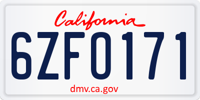 CA license plate 6ZFO171