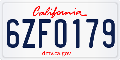 CA license plate 6ZFO179