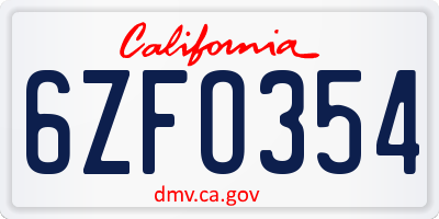 CA license plate 6ZFO354