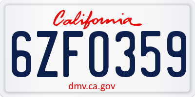 CA license plate 6ZFO359