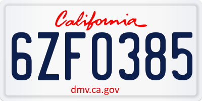CA license plate 6ZFO385