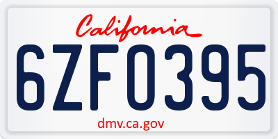 CA license plate 6ZFO395