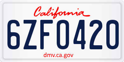CA license plate 6ZFO420