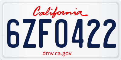 CA license plate 6ZFO422