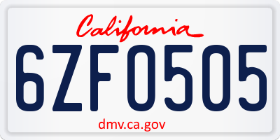 CA license plate 6ZFO505