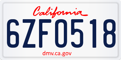 CA license plate 6ZFO518