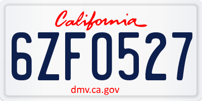 CA license plate 6ZFO527