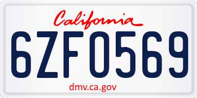 CA license plate 6ZFO569