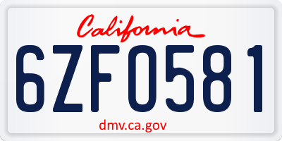 CA license plate 6ZFO581