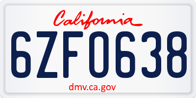 CA license plate 6ZFO638