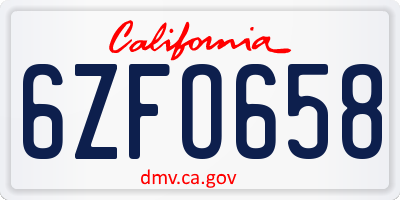 CA license plate 6ZFO658