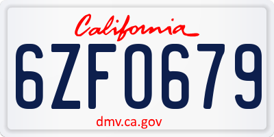 CA license plate 6ZFO679
