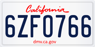 CA license plate 6ZFO766