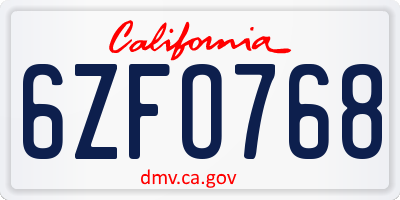 CA license plate 6ZFO768