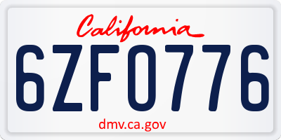 CA license plate 6ZFO776