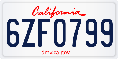 CA license plate 6ZFO799