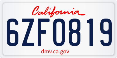 CA license plate 6ZFO819