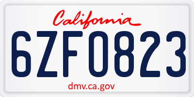 CA license plate 6ZFO823