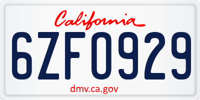 CA license plate 6ZFO929