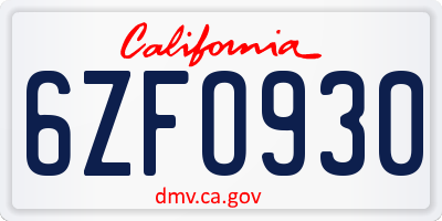 CA license plate 6ZFO930