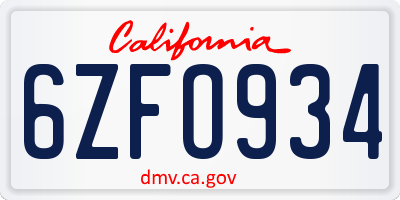 CA license plate 6ZFO934