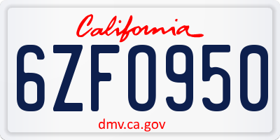 CA license plate 6ZFO950