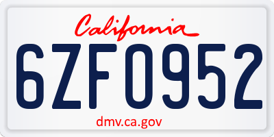 CA license plate 6ZFO952
