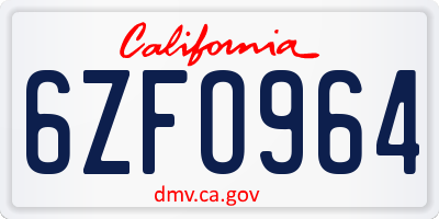 CA license plate 6ZFO964