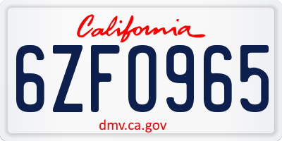 CA license plate 6ZFO965