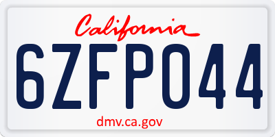 CA license plate 6ZFP044