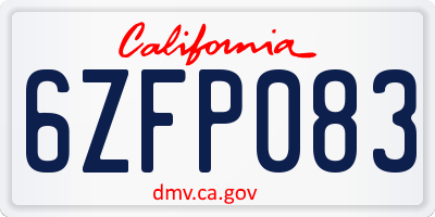 CA license plate 6ZFP083