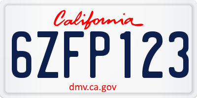 CA license plate 6ZFP123